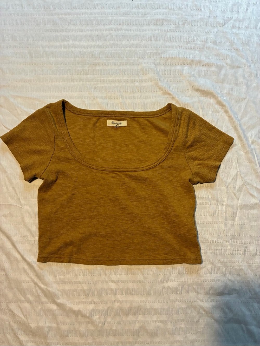 Madewell Mustard Yellow Scoop Neck Crop Top Size Small Short Sleeve Tee⁠